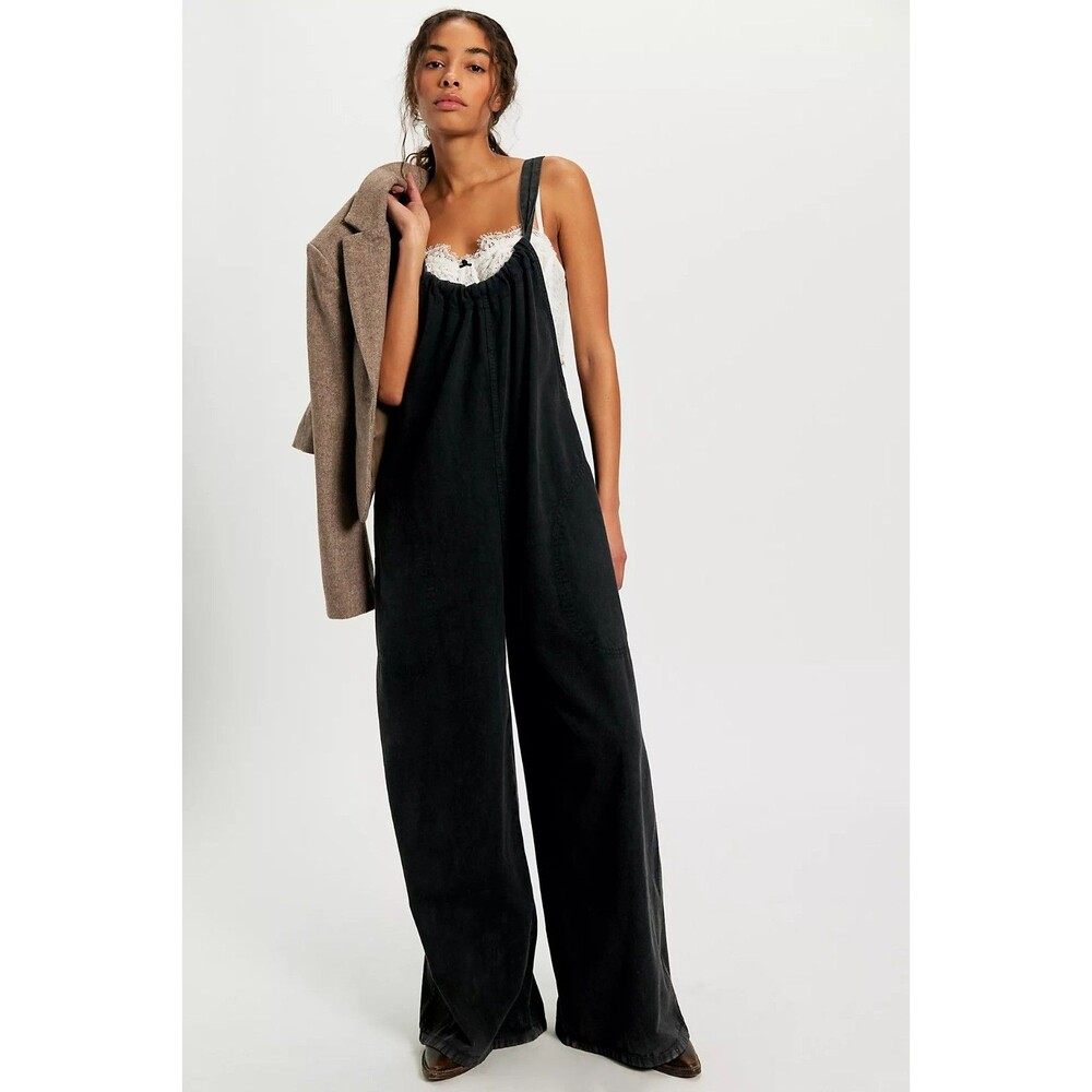 Free People We The Free Freebird Jumpsuit Dress Wide Leg Cotton Denim XL 289254